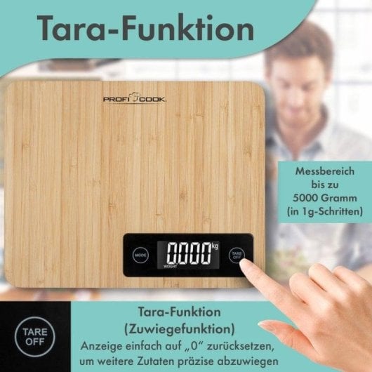 Küchenwaage ProfiCook KW1271 Bambus 5 kg LCD Tara Abschaltautomatik