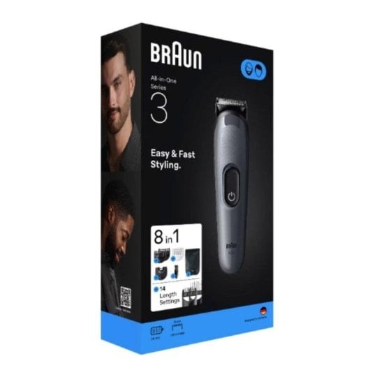 Aparador Multifunções Facial Braun AIO3540 Series 3 Recarregável 50min 14 Ajustes 6 Pentes