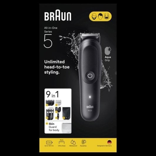 Multigroomer Braun AIO5540 Kabellos 120min Nass- und Trockenrasur 14 Einstellungen 7 Aufsteckkämme Schnellladung