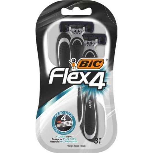 Maquineta de barbear BIC Flex 4 4 lâminas pega ergonómica pacote 3 peças
