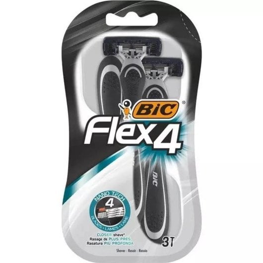 Maquineta de barbear BIC Flex 4 4 lâminas pega ergonómica pacote 3 peças