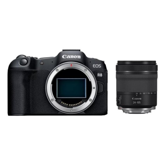 Câmara Mirrorless Canon EOS R8 24.2MP 6000x4000mm Sensor Full-Frame 24-105mm WiFi Bluetooth