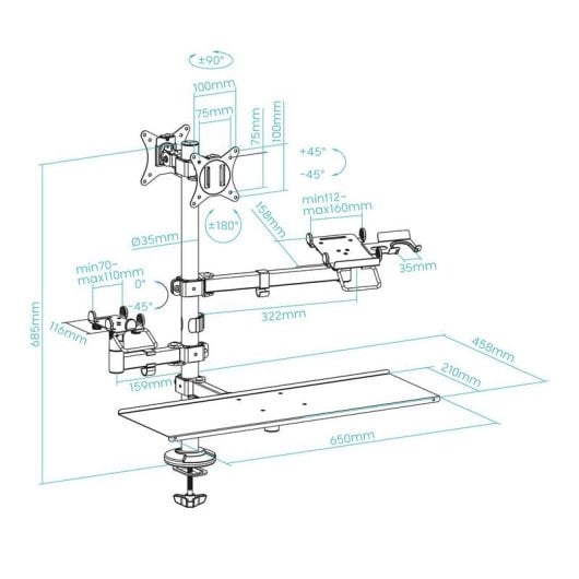 Support de moniteur TooQ TQPM0003 double écran 17-32" avec gestion câbles