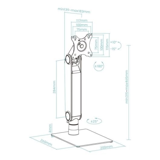 Support moniteur TooQ DB1741TN-B 17-32" ajustable ressort à gaz noir