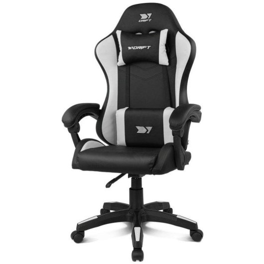 Silla Drift DR35 Diseño Exclusivo Gaming Negra/Blanca respaldo reclinable cojines lumbar y cervical