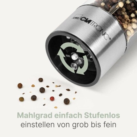 Mahlwerk Gewürzmühle Clatronic PSM 3004 N Edelstahl Keramik-Licht Einhandbedienung