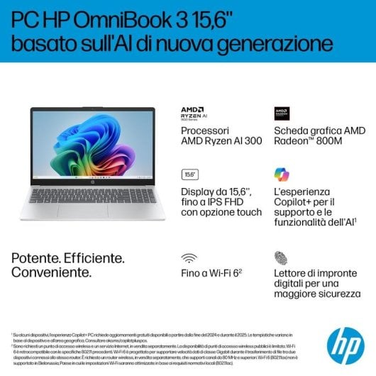 Portatile HP OmniBook 3 15,6" AMD Ryzen AI 7 350 32GB 1TB SSD Radeon 860M Windows 11 Home