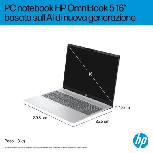 Portatile HP OmniBook 5 16-ag1022nl 16" AMD Ryzen AI 7 32GB 1TB SSD Radeon 860M Windows 11