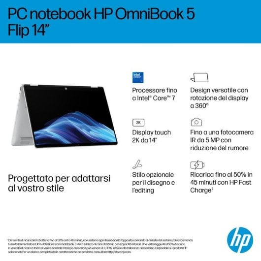 Portatile HP OmniBook 5 Flip 14-fp0019nl 14" Intel Core 5 120U 16GB 512GB SSD Intel Graphics Windows 11 Home