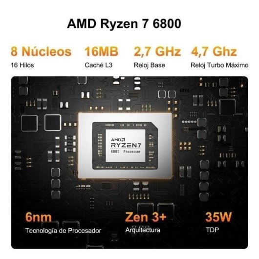 Mini PC GEEKOM A6 AMD Ryzen 7 6800 16GB 1TB SSD Radeon 680M Windows 11 Pro Metal