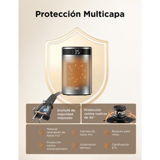 Calefactor Cerámico Dreo Atom 416 1500W Silencioso Shield360