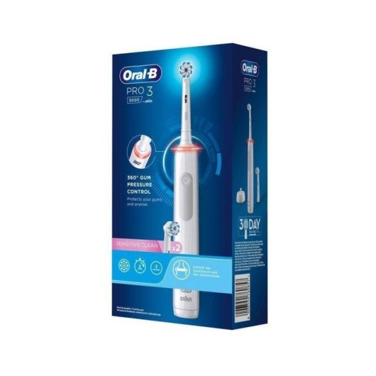 Escova de Dentes Rotativa Oscilante Oral-B Pro 3 3000 Sensor de Pressão Temporizador 3 Modos Bateria Duradoura