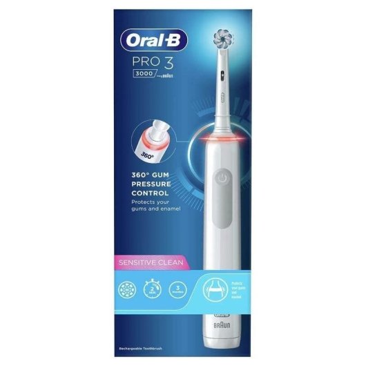 Escova de Dentes Rotativa Oscilante Oral-B Pro 3 3000 Sensor de Pressão Temporizador 3 Modos Bateria Duradoura