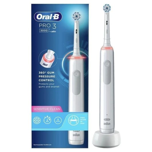 Escova de Dentes Rotativa Oscilante Oral-B Pro 3 3000 Sensor de Pressão Temporizador 3 Modos Bateria Duradoura