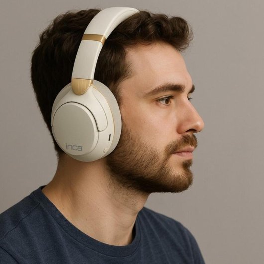 Auriculares INCA IBK-503B inalámbricos Bluetooth para llamadas y música con micrófono blanco