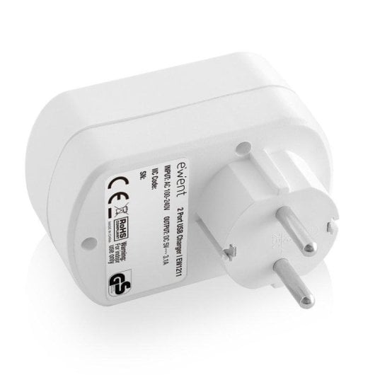 Cargador de pared Ewent EW1211 15,5W 2 puertos USB Carga inteligente Blanco