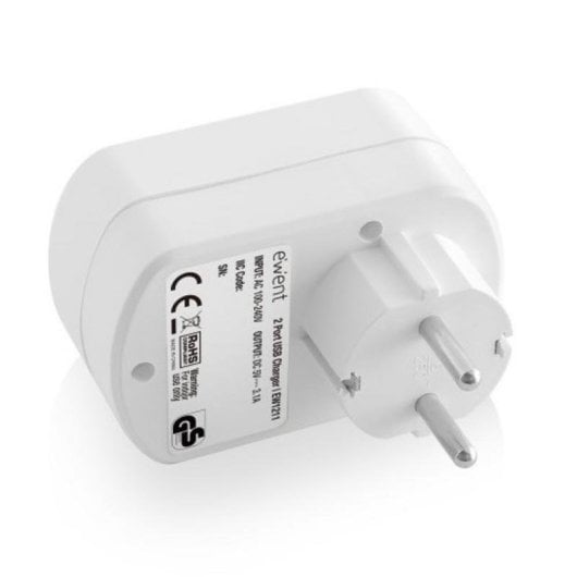 Cargador de pared Ewent EW1211 15,5W 2 puertos USB Carga inteligente Blanco