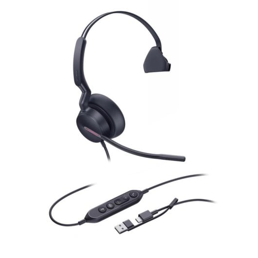 Auriculares Yealink UH46 Mono avec câble USB-C/A pour bureau et centres d’appels avec microphone antibruit noir
