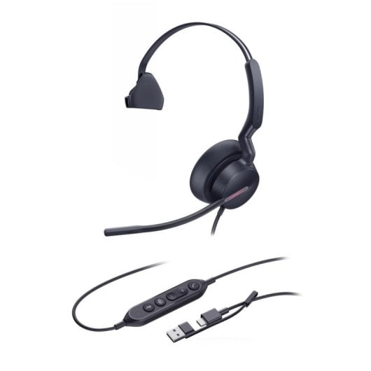 Auriculares Yealink UH46 Mono avec câble USB-C/A pour bureau et centres d’appels avec microphone antibruit noir
