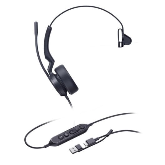 Auriculaires Yealink UH44 Mono Teams filaires USB-C/USB-A pour bureau avec micro, noir