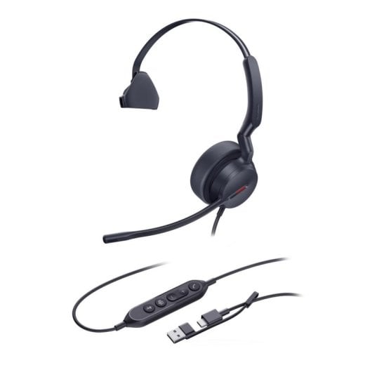 Auriculaires Yealink UH44 Mono Teams filaires USB-C/USB-A pour bureau avec micro, noir