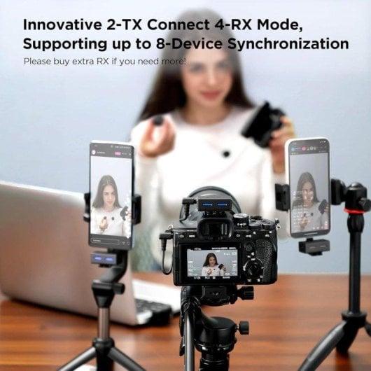 Microfone BOYA BOYALINK 3 USB-C Lightning cardioide com IA DNN e case de carga