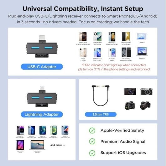 Microfone BOYA BOYALINK 3 USB-C Lightning cardioide com IA DNN e case de carga