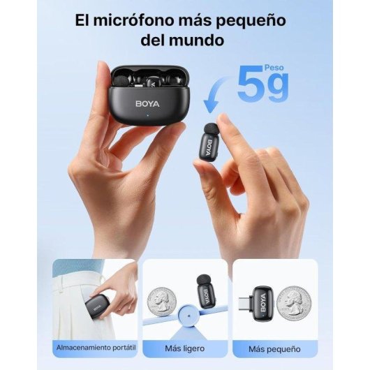 Micrófono BOYA Mini 2 inalámbrico USB-C omnidireccional con cancelación de ruido AI
