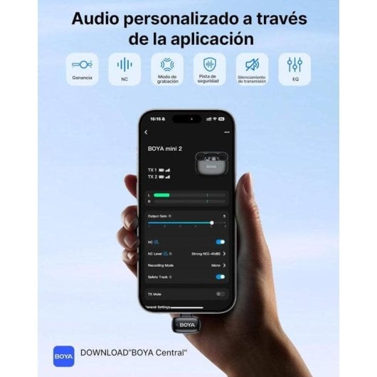 Micrófono BOYA Mini 2 inalámbrico USB-C omnidireccional con cancelación de ruido AI