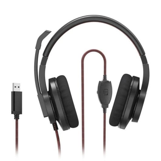 Casque Hama HS-USB400 V2 filaire USB-A pour bureau avec microphone et contrôle du volume, noir/rouge