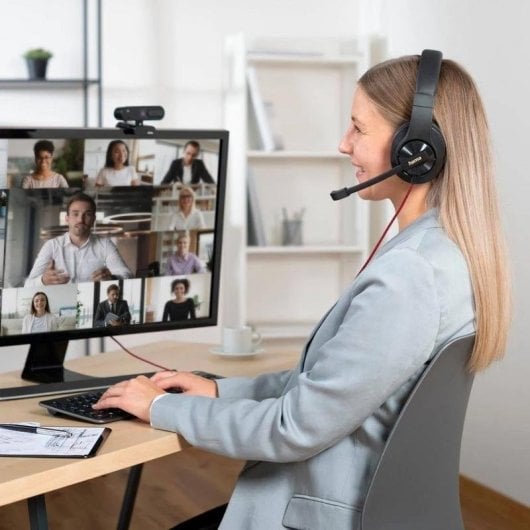 Casque Hama HS-USB400 V2 filaire USB-A pour bureau avec microphone et contrôle du volume, noir/rouge