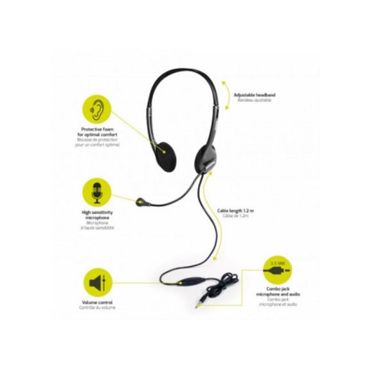 Auriculares Port Designs 901603 com fio Jack 3,5 mm uso escritório com microfone preto