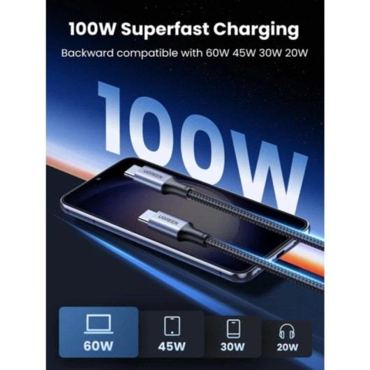 Câble USB-C Ugreen US316 0,5m 5A Charge rapide et transfert 480 Mo/s Noir