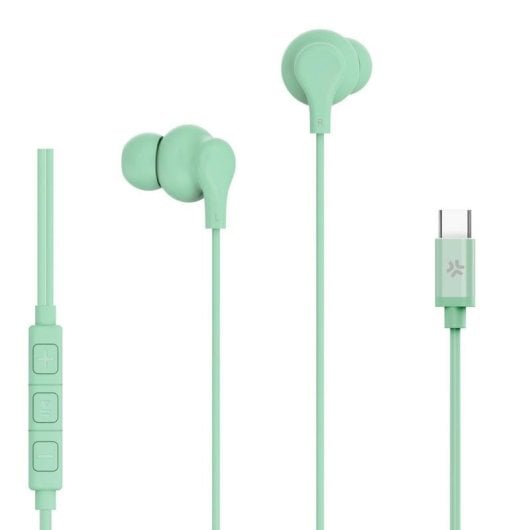 Auriculaires Celly UP1600TYPECGN filaires USB-C pour appels et musique avec micro vert