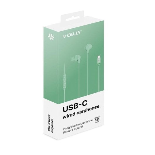 Auriculaires Celly UP1600TYPECGN filaires USB-C pour appels et musique avec micro vert