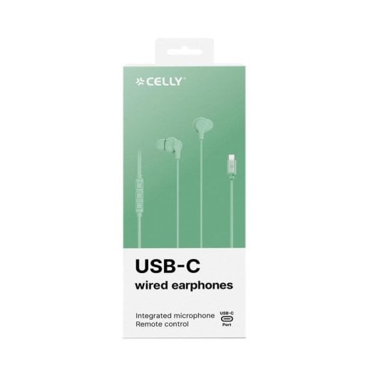 Auriculaires Celly UP1600TYPECGN filaires USB-C pour appels et musique avec micro vert