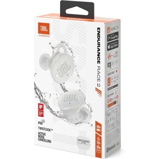 Auriculares JBL Endurance Race 2 Inalâmbricos Bluetooth Cancelamento de Ruído ANC Desportivo IP68 Branco