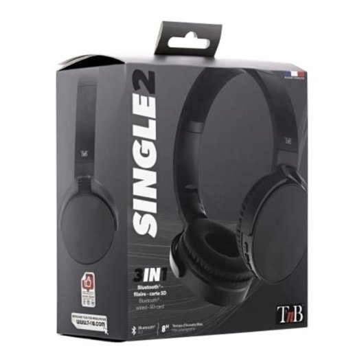 Casque TNB Single 2 supra-aural sans fil Bluetooth 5.0 avec micro lecteur SD noir