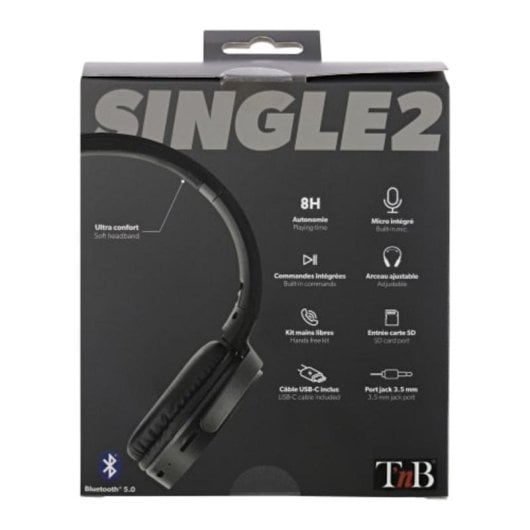 Casque TNB Single 2 supra-aural sans fil Bluetooth 5.0 avec micro lecteur SD noir