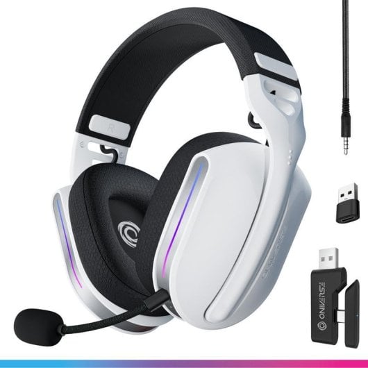 Auriculares ONiVERSE Polaris inalámbricos y con cable Gaming multiplataforma con Bluetooth, USB-C y LED, blancos