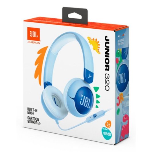 Auriculares JBL Junior 320 com fio Jack 3.5 mm para crianças com microfone azul