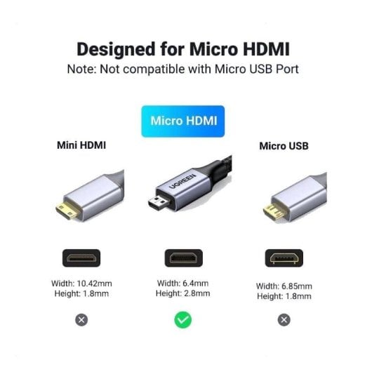 Câble HDMI Ugreen HD164 Micro HDMI 2,1 8K 2m 3D HDR Tressé