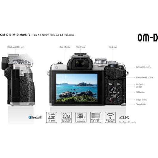 Appareil photo Mirrorless Olympus OM-D E-M10 Mark IV 20,3MP 5184x3888 14-42mm WiFi Bluetooth