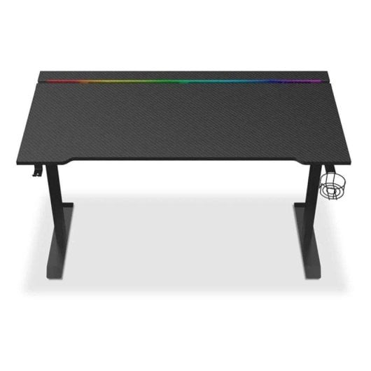 Mesa Gaming Alpha Gamer 140 cm Aglo/Carbone RGB Support Casque Porte-Gobelet