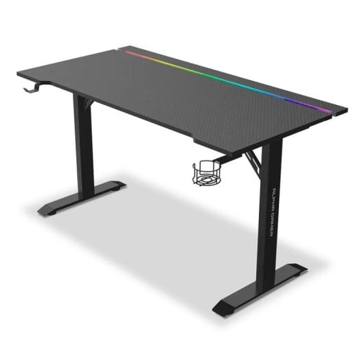 Mesa Gaming Alpha Gamer 140 cm Aglo/Carbone RGB Support Casque Porte-Gobelet