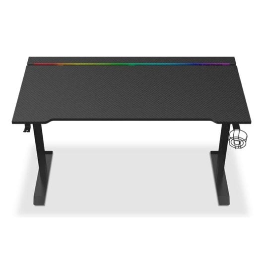 Mesa Gaming Alpha Gamer 140 cm Aglo/Carbone RGB Support Casque Porte-Gobelet