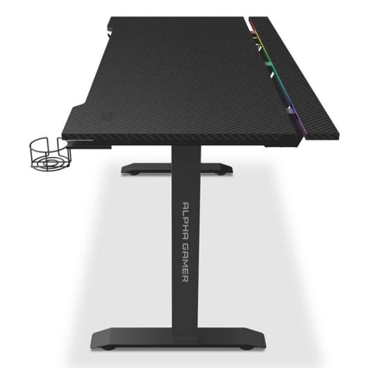 Mesa Gaming Alpha Gamer 140 cm Aglo/Carbone RGB Support Casque Porte-Gobelet