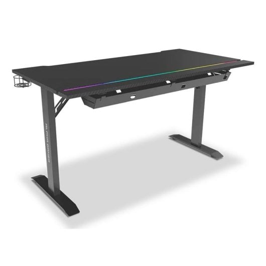 Mesa Gaming Alpha Gamer 140 cm Aglo/Carbone RGB Support Casque Porte-Gobelet