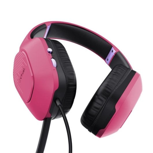 Auriculares Trust GXT 790 con cable, jack 3,5 mm, gaming, micrófono abatible, negro y rosa