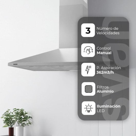 Campana extractora SVAN SCPP901BX Ducted/Recirculating 90cm inox LED